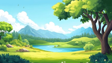 Wall Mural - Serene Lakeside Landscape with Mountain Vista