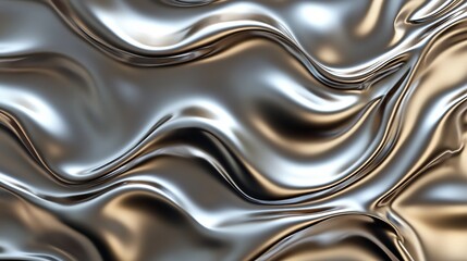Leinwandbilder - Abstract background of flowing liquid metal with metallic texture and waves.
