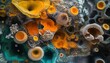 © Puchong - Vibrant abstract image resembling colorful coral or a microscopic landscape.  Intricate textures and organic shapes create a surreal, otherworldly scene.