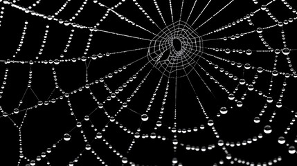 Wall Mural - A spider web covered in dew drops.