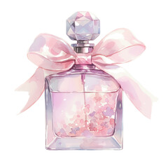 Wall Mural - PNG A perfume bottle tied with ribbon watercolor pink art.