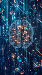 Leinwandbilder - Human brain scheme with electronic circuits and glowing lines representing artificial intelligence and deep learning