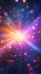 Fototapete - Sparkling glitter particles bursting with vibrant colors, blending festive bokeh lights into dynamic abstract celebration background