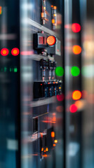 Aufkleber - Server racks with blinking lights processing data in a modern data center, ensuring high availability and performance
