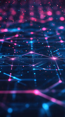 Fototapete - Digital plexus network transforming data flow, glowing blue and pink lines connecting interconnected nodes in technological visualization