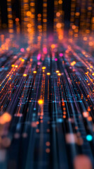 Fototapete - Complex electronic circuit board with glowing lines and dots, representing data transmission in a futuristic style