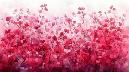 Wall Mural - Watercolor Painting of a Field of Pink and Red Flowers