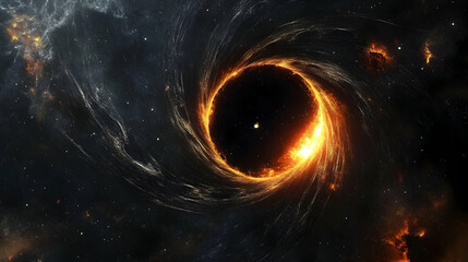 Wall Mural - abstract design of black hole energy with glowing particle effects and sharp spiraling patterns in a
