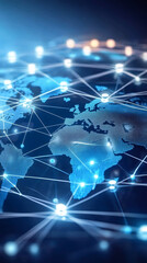 Aufkleber - Digital world map showing global connections with data lines and bright spots, representing communication and technology