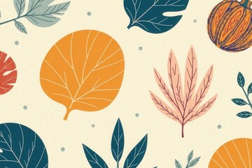 Wall Mural - autumnal harvest a vibrant collection of stylized leaves and gourd featuring warm hues and organic s