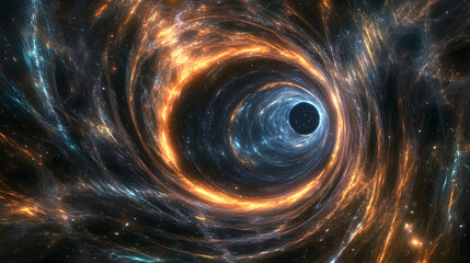 Wall Mural - artistic representation of a wormhole with glowing edges and swirling patterns in a cosmic deep spac