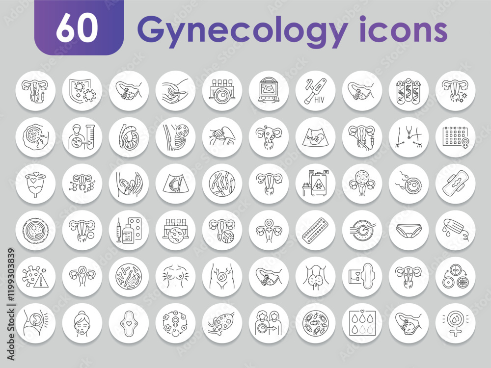 gynecology black line icons set. Infographics with symbols. Stock ...