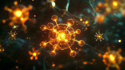 Wall Mural - digital visualization of particle physics with glowing atom-like structures and intricate molecular 