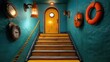 © diowcnx - [Nautical themed hallway decor] Nautical Explorer's Journey Up the Attic Stairway with Compass Rose Decor