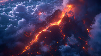Wall Mural - high-resolution image of volcanic eruption with sharp lava flow, ash clouds and glowing atmospheric 