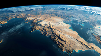Wall Mural - high-resolution view of earth surface from space, showcasing sharp details of continents, oceans and