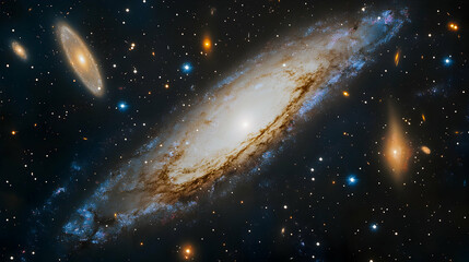 Wall Mural - space telescope capturing distant galaxies with detailed nebulae and vibrant star clusters in the de