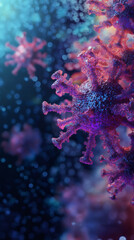 Poster - Microscopic view of dangerous coronavirus particle floating in environment, causing infectious disease covid-19