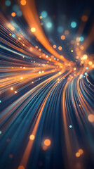 Poster - Fiber optic cables transmit digital data with a glowing bokeh effect, creating a futuristic and technological visual