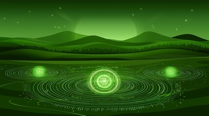 Artistic concept of a radiant eye with surrounding swirls of holographic digital patterns and codes