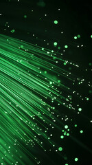 Poster - Green fiber optic cables transmitting data creating a beautiful bokeh effect on a dark background