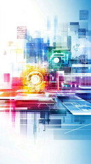 Fototapete - Abstract colorful technology background showing connections between various digital data with geometric shapes
