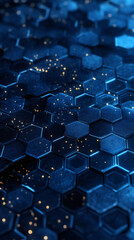 Fototapete - Glowing hexagonal network radiating technological energy across digital landscape