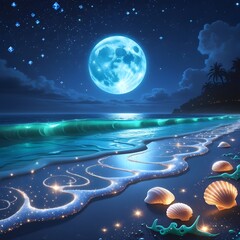 Wall Mural - moon over the ocean