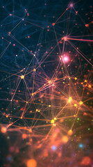 Aufkleber - Digital network plexus displaying interconnected geometric pattern, glowing nodes linking data points in technological visualization of connectivity