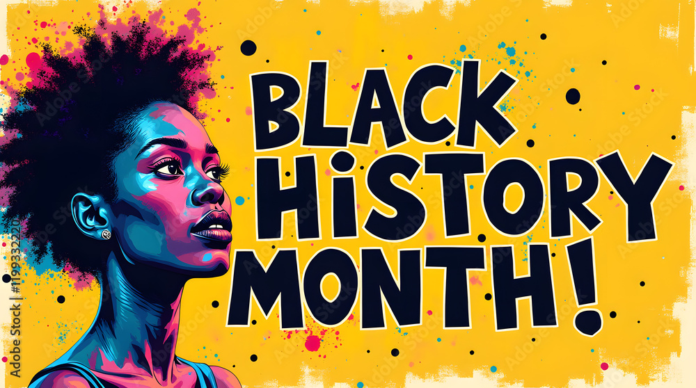 Colorful Black History Month poster featuring Afro woman and bold ...