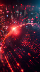 Aufkleber - Rotating red glowing planet Earth features intricate electronic circuits and connections, embodying futuristic technology and communication