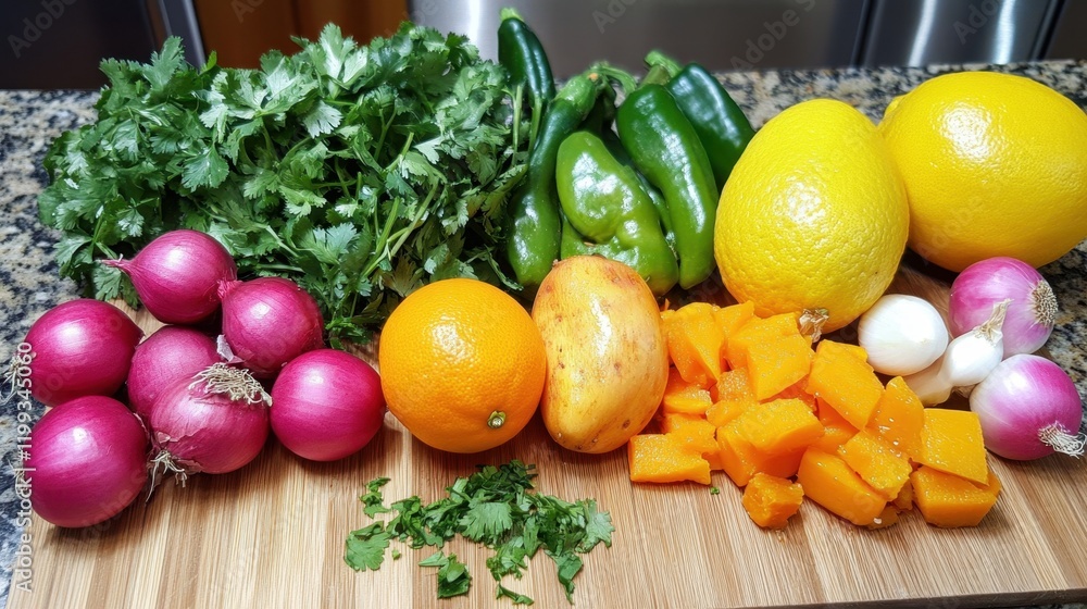 Photo Stock Let's All Eat Right Day Fresh ingredients for vibrant ...