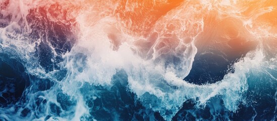 Wall Mural - vibrant ocean waves background featuring dynamic blue and orange tones with expansive copy space for