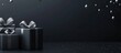 © ArtificialHorizons - Black Gift Boxes with Silver Ribbons on Elegant Black Background Featuring Shimmering Silver Ornaments Ideal for Holiday Promotions and Sales