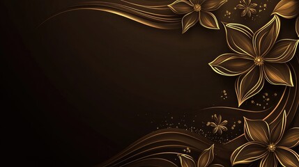 Canvas Print - Luxurious Dark Brown and Gold Floral Damask Background with Ornate Flowers and Flowing Curves, Ideal for Elegant Text Overlay and Design Projects