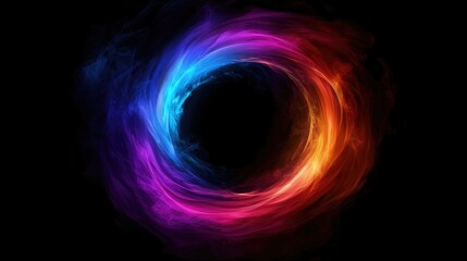 Wall Mural - Vibrant Smoky Vortex in Blue Purple and Orange Hues with Phosphorescent Particles Against Deep Black Background Ideal for Text Overlay
