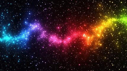 Wall Mural - Vibrant Multicolored Stardust Particles Against Deep Black Space with Glowing Galaxy Effect and Ample Copy Space for Creative Text Usage