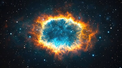 Wall Mural - vibrant star nebula panorama with orange and blue hues in cosmic space featuring dark background and