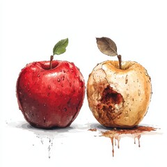 Fresh Red Apple vs Rotten Brown Apple Decay Time and Contrast Still Life