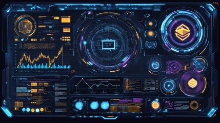 Wall Mural - Futuristic Tech Dashboard: Cryptocurrency and Data Visualization