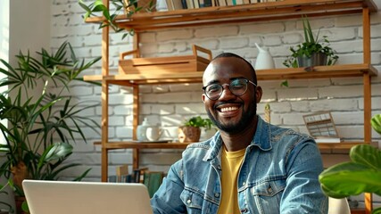 Wall Mural - The Man with Laptop Smiling