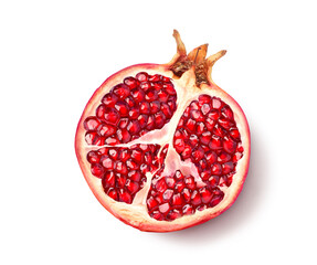 Wall Mural - Flat lay of Pomegranate cut in half isolated on white background. Clipping path.