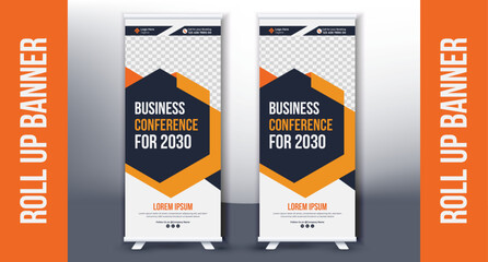 roll up banner design template, vertical, abstract background, pull up design, modern x-banner, rect