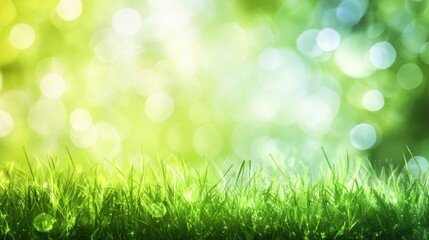 Wall Mural - Bright Green Grass Background with Bokeh Light Effect for Nature