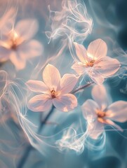 Fototapete - Dreamlike Pastel Flowers Enveloped in Soft Smoke A Serene Floral Image