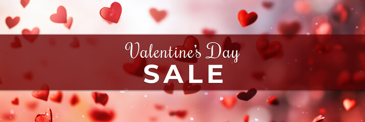 Wall Mural - valentine's day sale banner or header with red hearts floating background.