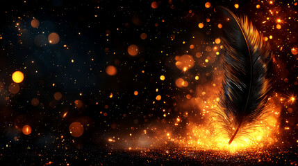 Wall Mural - Fiery Feather: A Dark, Mystical Abstract Art