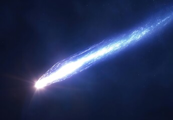 Aufkleber - A blue beam of light shines on the dark background, a long and straight white comet tail extending from behind it, with some small stars scattered in its upper part.