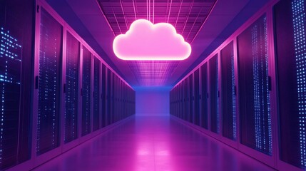 Wall Mural - Neon Glow in the Cloud Server Room: A Digital Haven