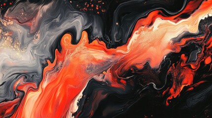 Poster - Abstract red and black fluid art painting